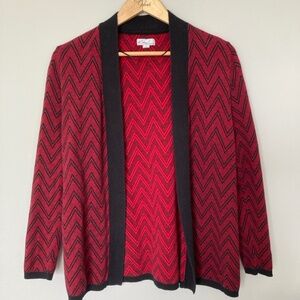 Kim Rogers Red and Black Zig Zag Long Sleeved Small Sized Cardigan